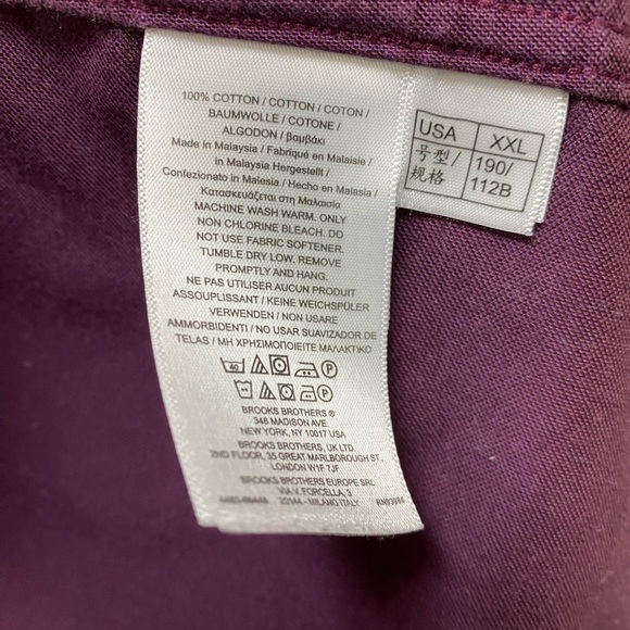 Brooks Brothers Shirt Mens 2XL Maroon Regent Fit Supima Cotton Long Sleeve - Picture 15 of 15